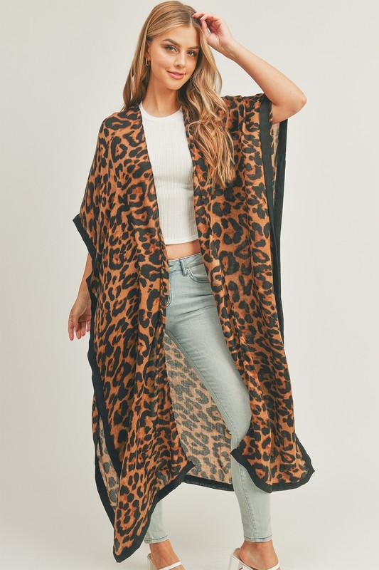 Stylish Cardigans & Kimonos for Women – Trendy & Versatile Outerwear for Any Occasion | Modestly Vogue Leopard Print Front Open Long Kimono - Modestly Vogue 