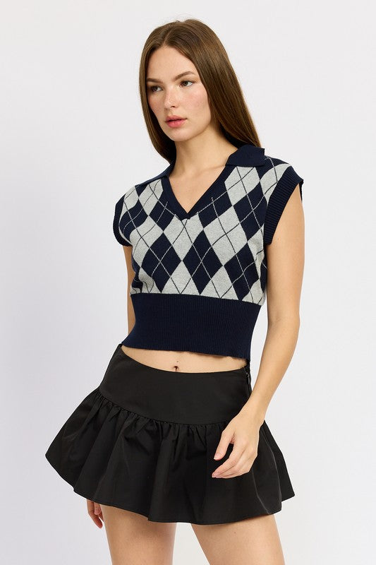 ARGYLE CROPPED VEST - Modestly Vogue 