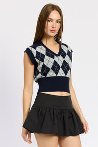 ARGYLE CROPPED VEST - Modestly Vogue 