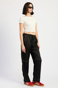 SATIN LOUNGE PANTS WITH CONTRASTED STITCH - Modestly Vogue 