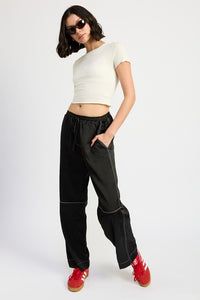 SATIN LOUNGE PANTS WITH CONTRASTED STITCH - Modestly Vogue 