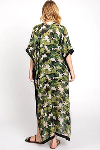 Women Camouflage Print Extra Long Kimono Duster Cardigan - Modestly Vogue 