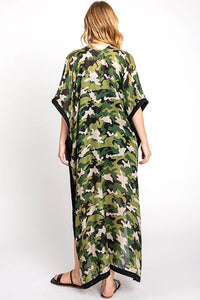 Camouflage Printed Extra Long Kimono Cardigan - Modestly Vogue 