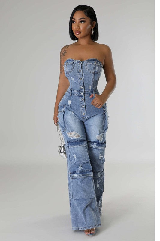 WOMEN FASHION DENIM JUMPSUIT - Modestly Vogue 