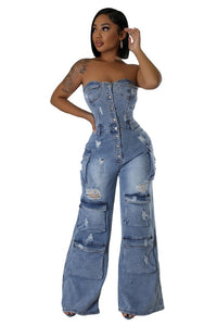 WOMEN FASHION DENIM JUMPSUIT - Modestly Vogue 