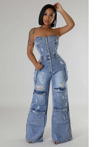 WOMEN FASHION DENIM JUMPSUIT - Modestly Vogue 