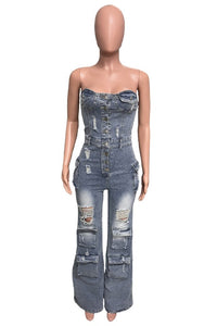 WOMEN FASHION DENIM JUMPSUIT - Modestly Vogue 