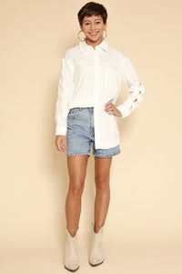 Bow Sleeve Button-Down Shirt – Stylish & Feminine Top - Modestly Vogue 