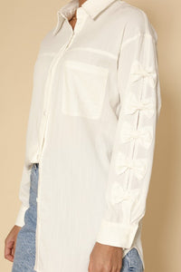 Bow Sleeve Button-Down Shirt – Stylish & Feminine Top - Modestly Vogue 