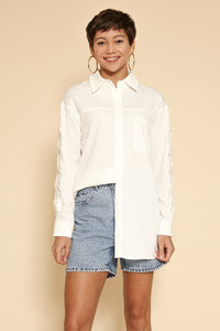 Bow Sleeve Button-Down Shirt – Stylish & Feminine Top - Modestly Vogue 