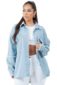 Denim OVERSIZE DENIM SHIRT - Modestly Vogue 