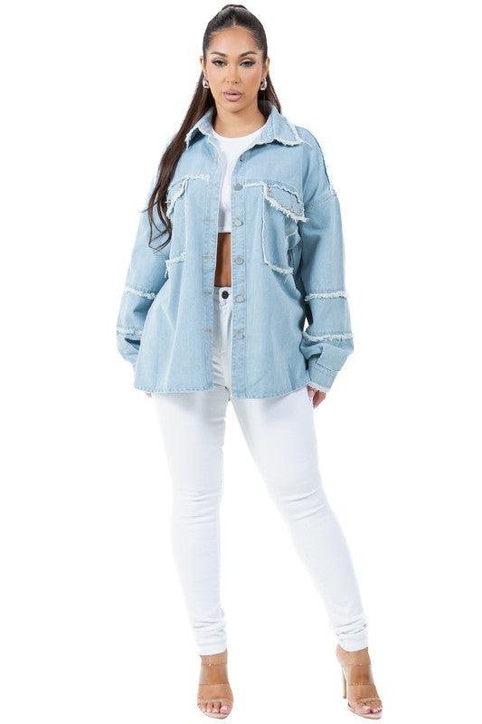 Denim OVERSIZE DENIM SHIRT - Modestly Vogue 