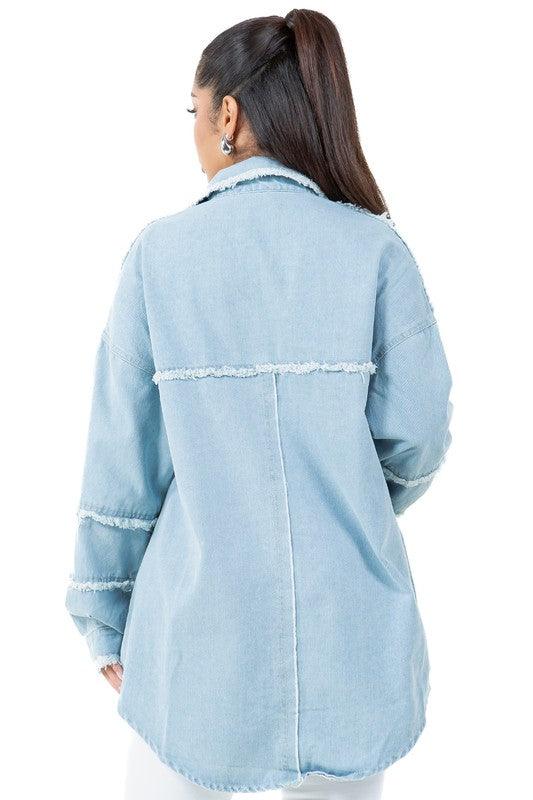 Denim OVERSIZE DENIM SHIRT - Modestly Vogue 