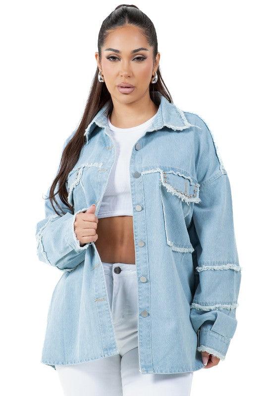 Denim OVERSIZE DENIM SHIRT - Modestly Vogue 