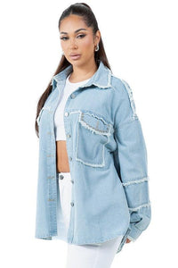 Denim OVERSIZE DENIM SHIRT - Modestly Vogue 