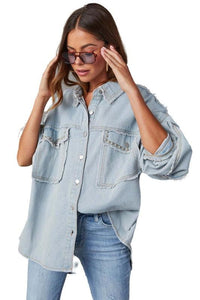 Denim OVERSIZE DENIM SHIRT - Modestly Vogue 