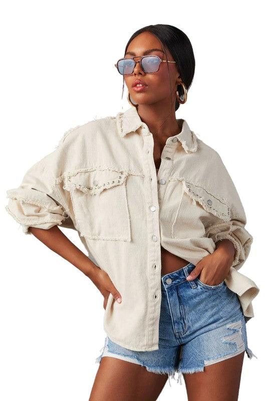 Denim OVERSIZE DENIM SHIRT - Modestly Vogue 