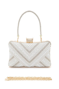 Chevron Pearl Rhinestone Convertible Box Clutch Evening Bag for Special Occasions - Modestly Vogue 