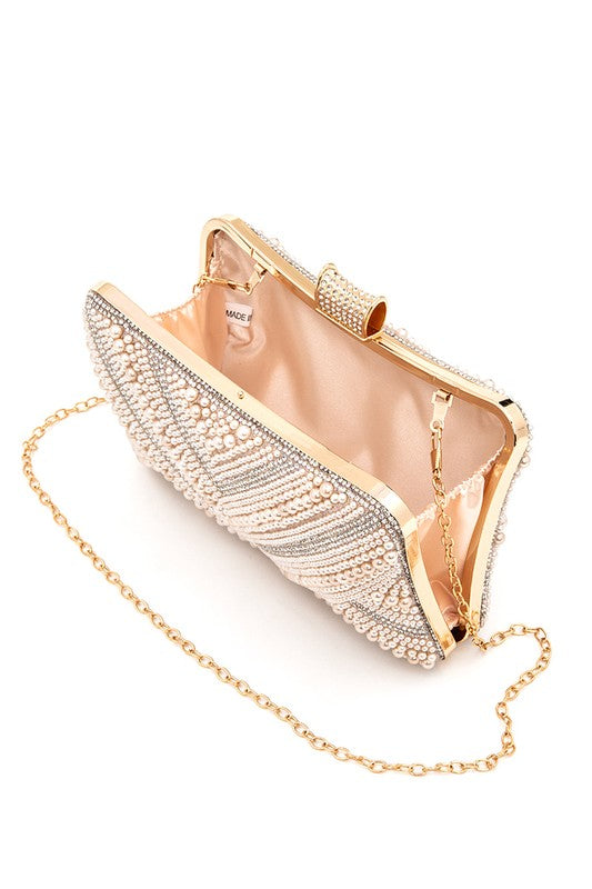 Chevron Pearl Rhinestone Convertible Box Clutch Evening Bag for Special Occasions - Modestly Vogue 