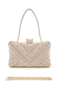 Chevron Pearl Rhinestone Convertible Box Clutch Evening Bag for Special Occasions - Modestly Vogue 