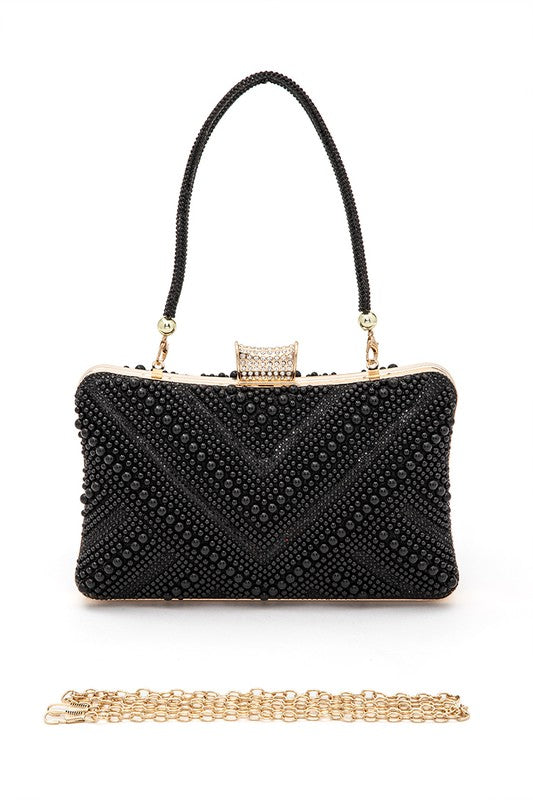 Chevron Pearl Rhinestone Convertible Box Clutch Evening Bag for Special Occasions - Modestly Vogue 