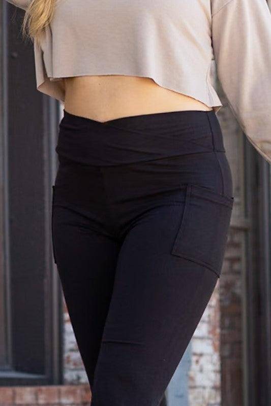 Flattering Curvy Fit | Stylish & Comfortable Plus-Size Clothing | Modestly Vogue The Liz - Crossover Bootcut Leggings with Pockets YOGA - Modestly Vogue 