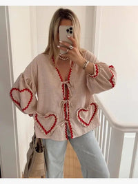 Front Tie Lantern Sleeve Heart Top | Chic Women's Fashion - Modestly Vogue 