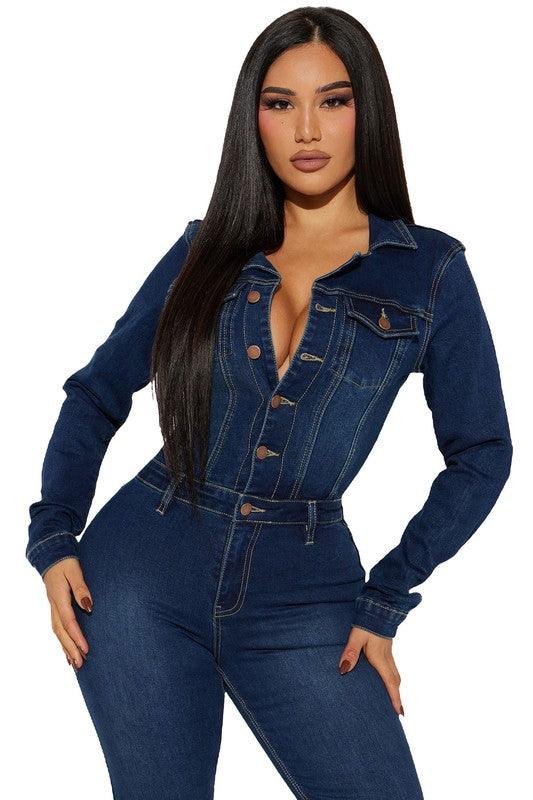 Trendy & Elegant Jumpsuits for Women – Stylish One-Piece Outfits for Every Occasion | Modestly Vogue Flattering Curvy Fit | Stylish & Comfortable Plus-Size Clothing | Modestly Vogue WOMEN DENIM SEXY JUMPSUIT - Modestly Vogue 