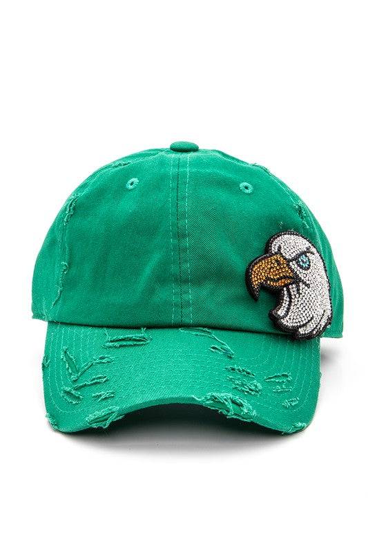 Rhinestone Eagle 3D Distressed Cotton Cap – Stylish & Bold Embellished Cap for Fashion-Forward Looks - Modestly Vogue 