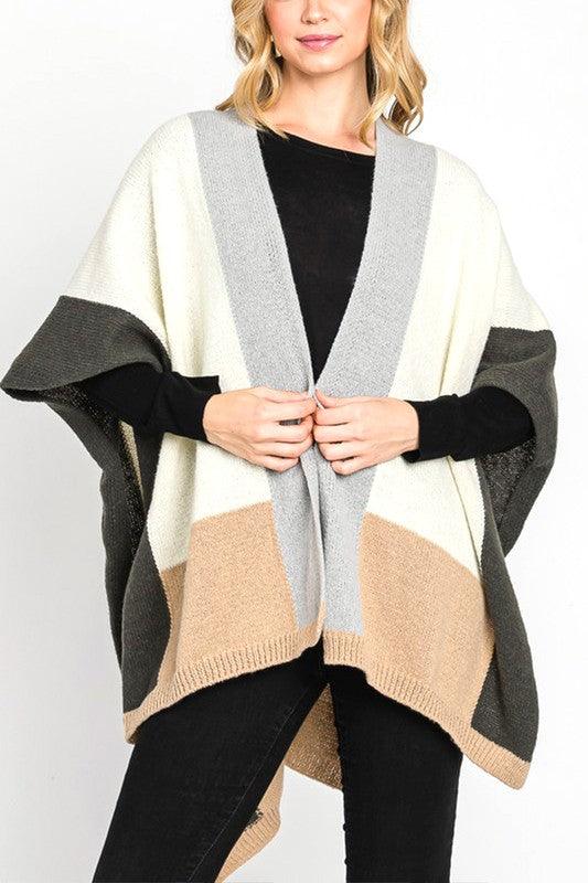 Stylish Cardigans & Kimonos for Women – Trendy & Versatile Outerwear for Any Occasion | Modestly Vogue Block Color Soft Knit Ruana Winter Cardigan - Modestly Vogue 