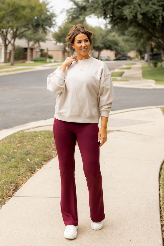 The Maeve Maroon Bootcut Leggings Round 2 - Modestly Vogue 