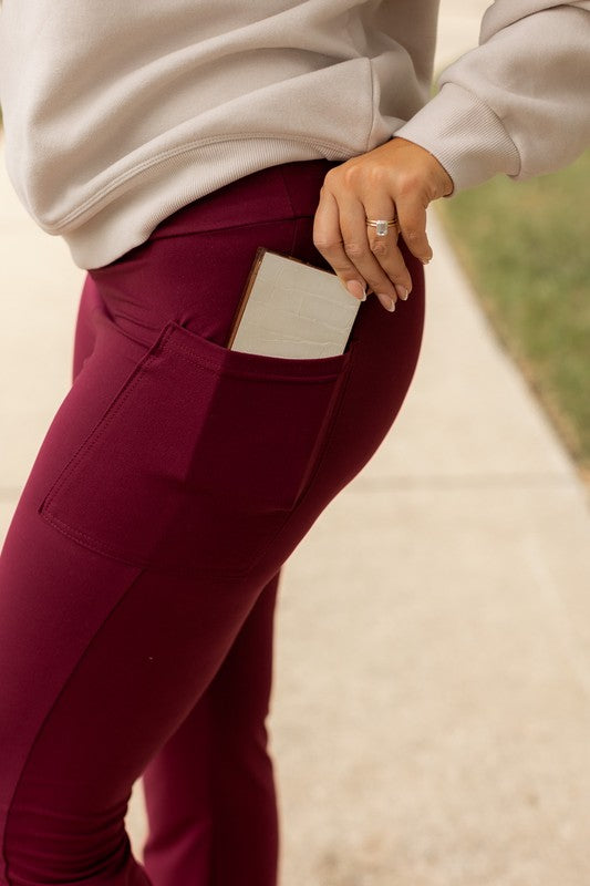 The Maeve Maroon Bootcut Leggings Round 2 - Modestly Vogue 