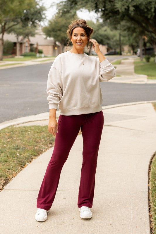 The Maeve Maroon Bootcut Leggings Round 2 - Modestly Vogue 