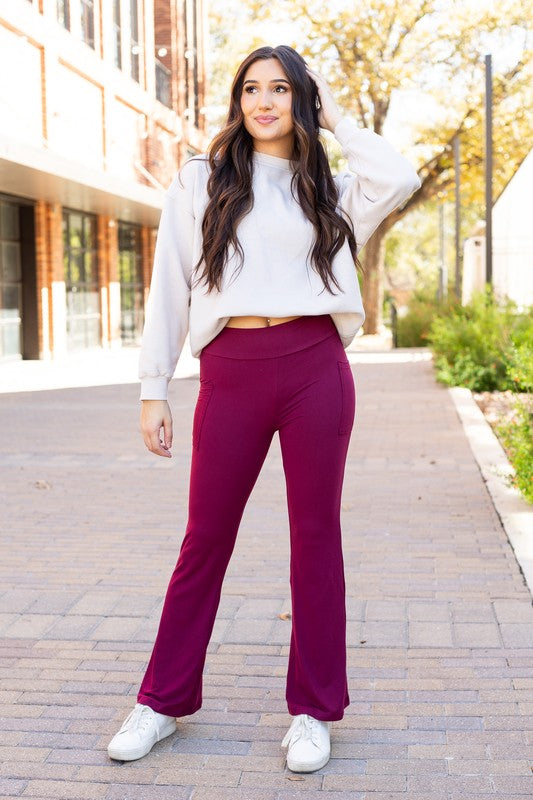 The Maeve Maroon Bootcut Leggings Round 2 - Modestly Vogue 