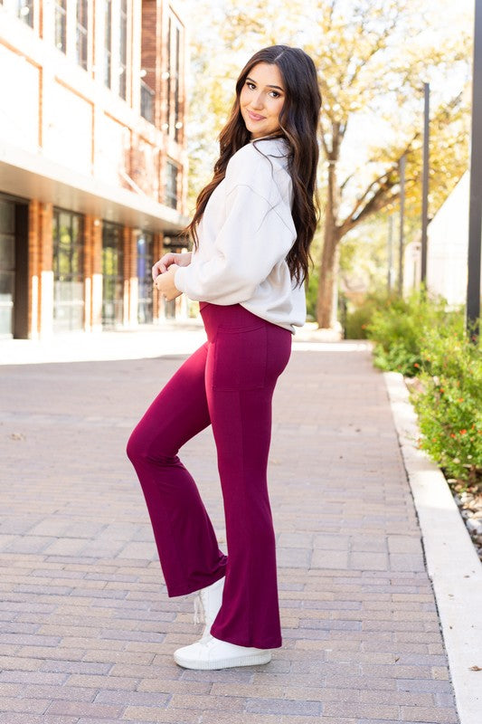 The Maeve Maroon Bootcut Leggings Round 2 - Modestly Vogue 