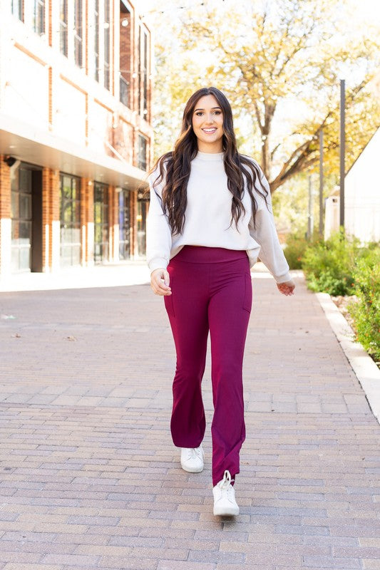 The Maeve Maroon Bootcut Leggings Round 2 - Modestly Vogue 