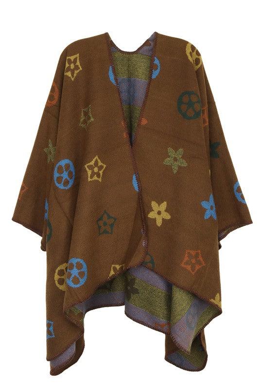 Cardigans Kimonos Women – | Multi Color and Geometric Pattern Poncho - Modestly Vogue 