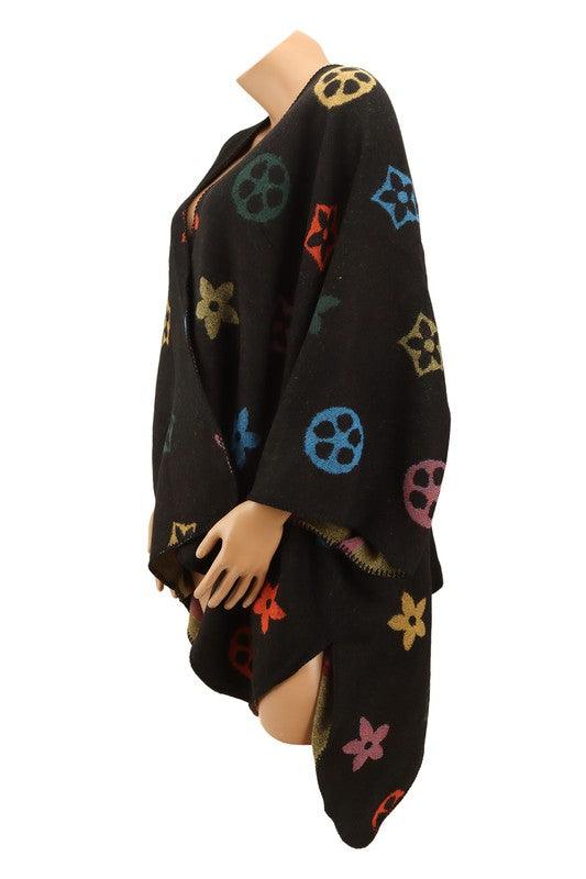 Cardigans Kimonos Women – | Multi Color and Geometric Pattern Poncho - Modestly Vogue 