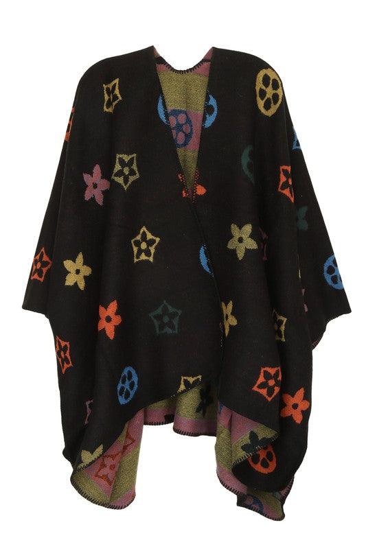 Cardigans Kimonos Women – | Multi Color and Geometric Pattern Poncho - Modestly Vogue 