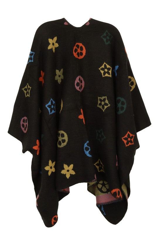 Cardigans Kimonos Women – | Multi Color and Geometric Pattern Poncho - Modestly Vogue 