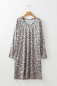 Stylish Dresses for Women – Trendy & Timeless Styles for Every Occasion | Modestly Vogue Gray Leopard Print V Neck Loose Fit Mini Dress - Modestly Vogue 