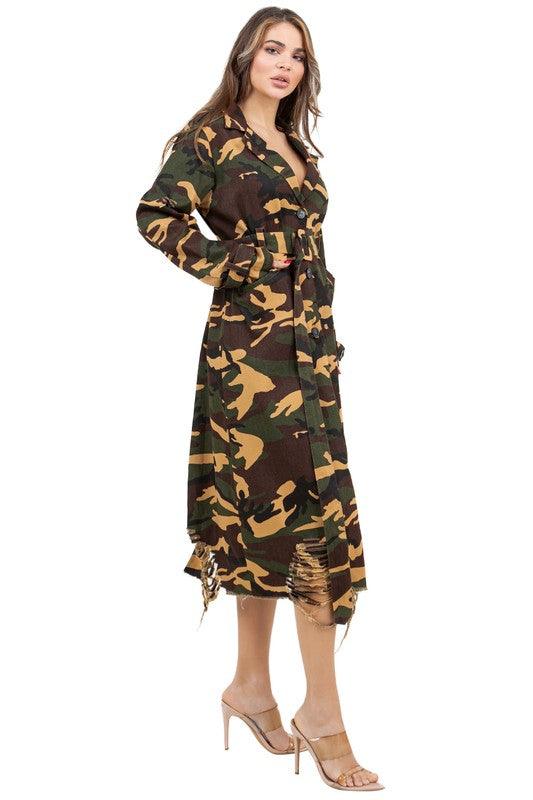 Stylish Dresses for Women – Trendy & Timeless Styles for Every Occasion | Modestly Vogue Flattering Curvy Fit | Stylish & Comfortable Plus-Size Clothing | Modestly Vogue WOMEN FASHION CAMOFLAGE LONG TRENCH COAT - Modestly Vogue 