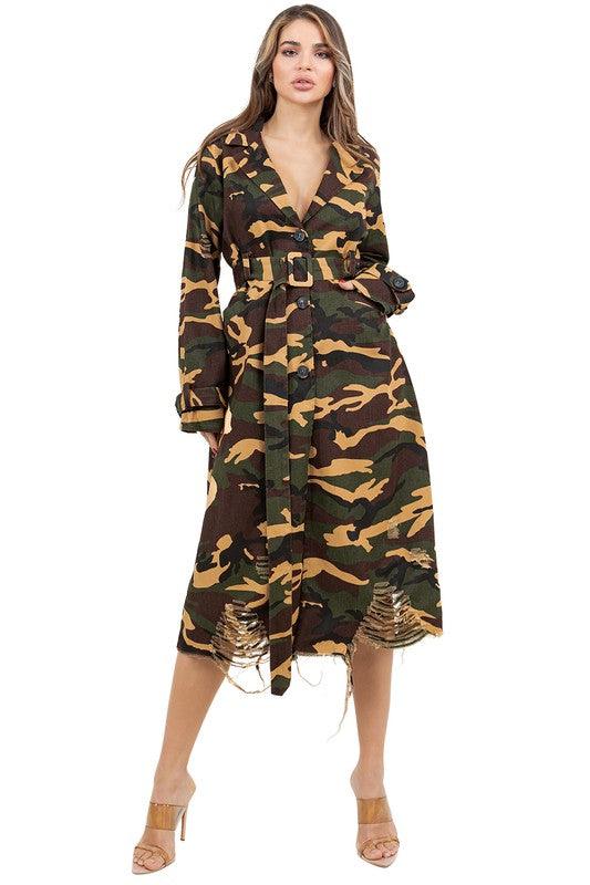 Stylish Dresses for Women – Trendy & Timeless Styles for Every Occasion | Modestly Vogue Flattering Curvy Fit | Stylish & Comfortable Plus-Size Clothing | Modestly Vogue WOMEN FASHION CAMOFLAGE LONG TRENCH COAT - Modestly Vogue 