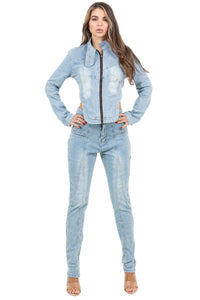 FASHION DENIM TWO PIECE PANTS SET - Modestly Vogue 