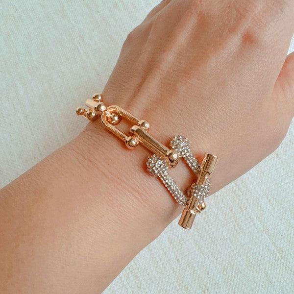 Paved Toggle U Chain Link Bracelet - Modestly Vogue 