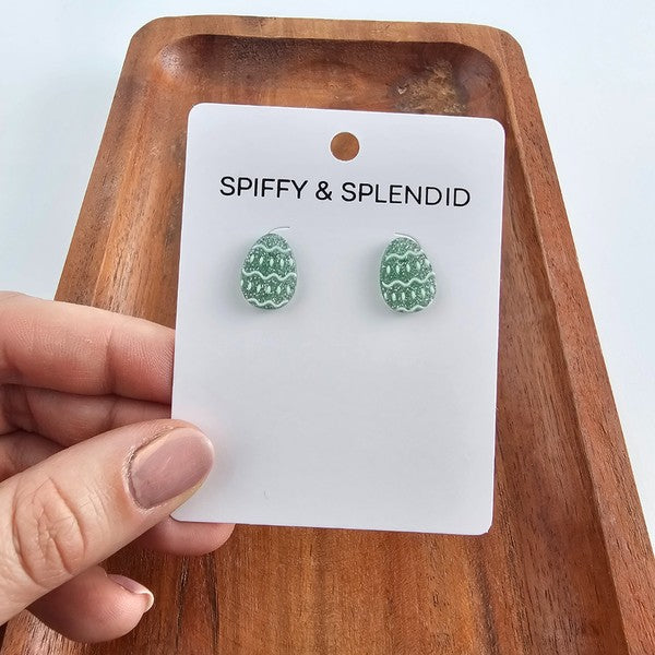 Easter Egg Studs - Pastel Green Glitter – Fun and Festive Earrings for a Colorful Spring Look - Modestly Vogue 