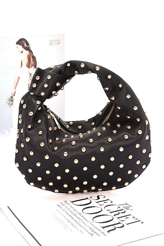 Studded Top Knotted Handle Soft Clutch Evening Bag - Modestly Vogue 