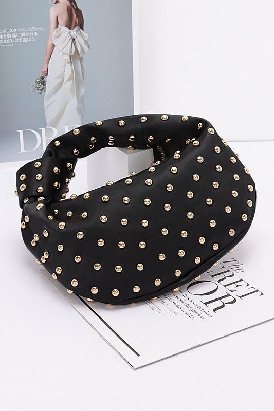 Studded Top Knotted Handle Soft Clutch Evening Bag - Modestly Vogue 