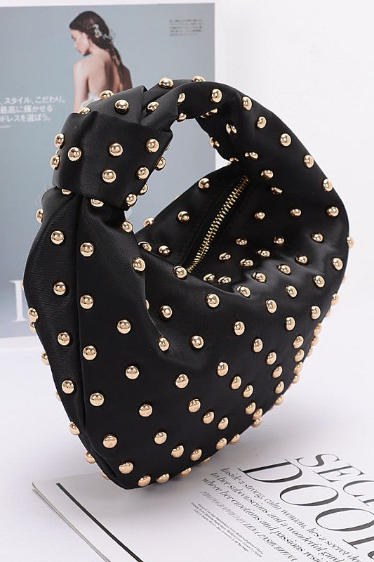 Studded Top Knotted Handle Soft Clutch Evening Bag - Modestly Vogue 