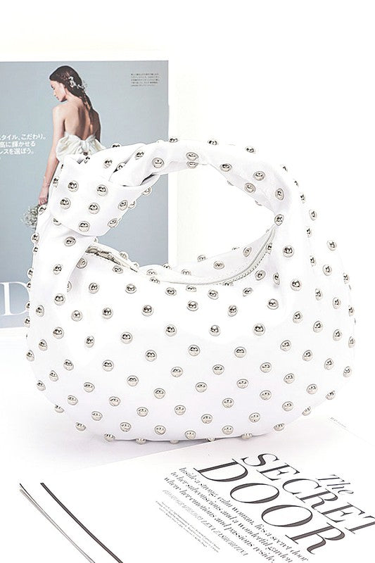 Studded Top Knotted Handle Soft Clutch Evening Bag - Modestly Vogue 